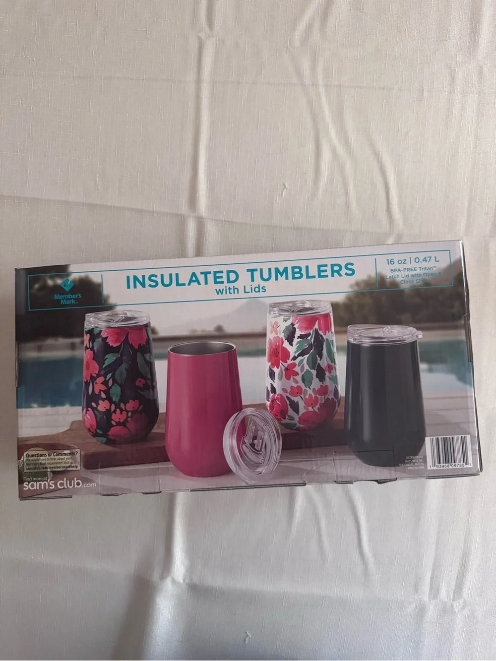 Member's Mark Insulated Tumblers - 4 Pack (Floral, Pink, Black)